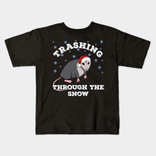 Christmas Opossum trashing through the snow Kids T-Shirt